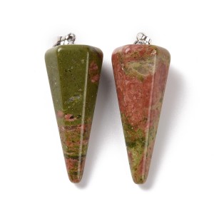 Unakite Pendulum / Pendant Faceted Platinum Plated 30-35mm